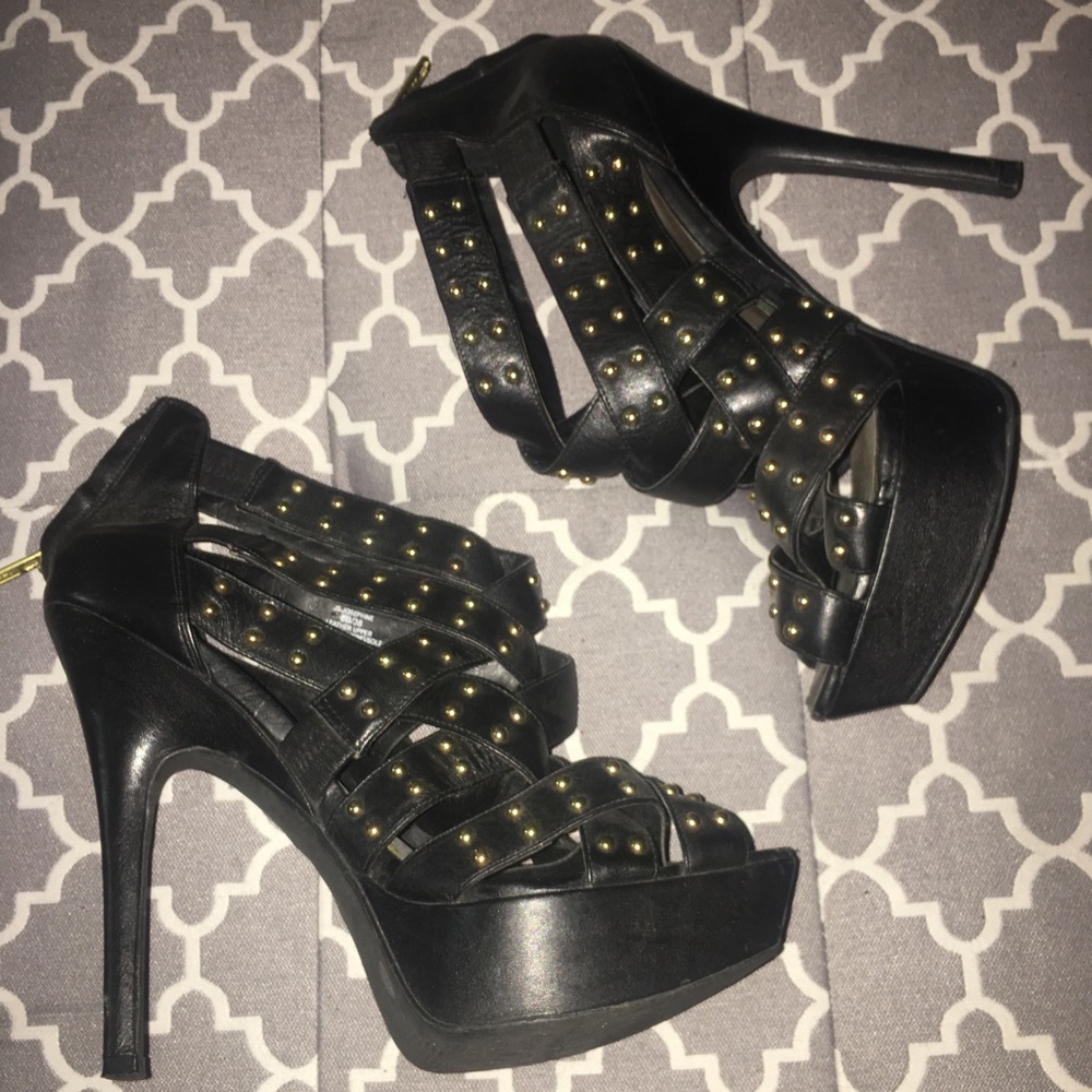 Jessica Simpson ~ Black Gold Studded Heels